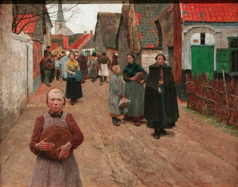 Frans van Leemputten The Distribution of Bread in the Village Norge oil painting art